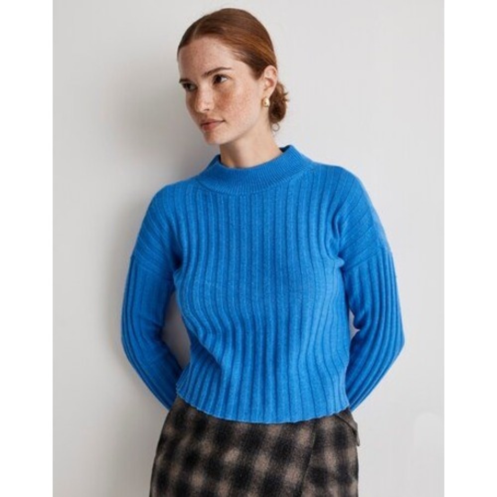 Madewell Mockneck Ribbed Sweater Wool Blend Blue Size XS
